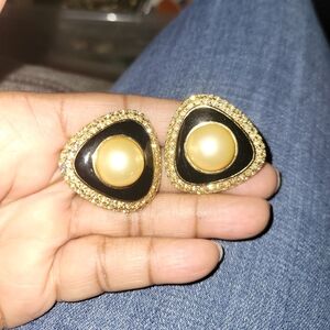 Ciner Bold Gold and Black Statement Earrings